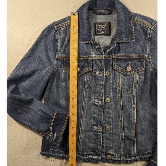 Abercrombie Jean Jacket Womans X-Small Blue Button Closure Distressed EUC - Picture 2 of 12